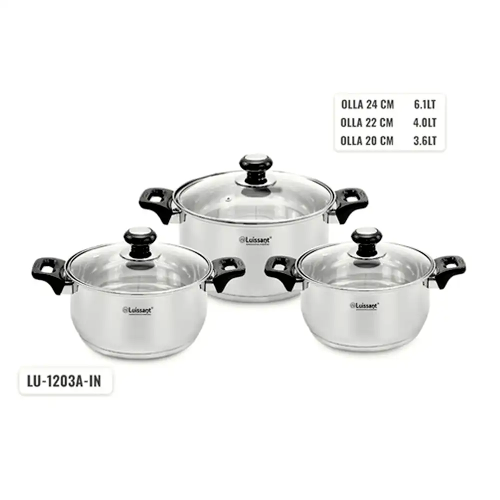 Juego De Ollas De 6 Piezas Luissant LU-1203A-IN Acero Inoxidable 18/10