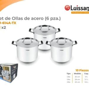 Juego De Ollas 6 Piezas Luissant LU-614A-TX Acero Inoxidable 18/10