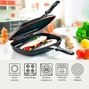 Sarten Double Grill Valeska De 40cm  Antiadherente Roca Volcánica