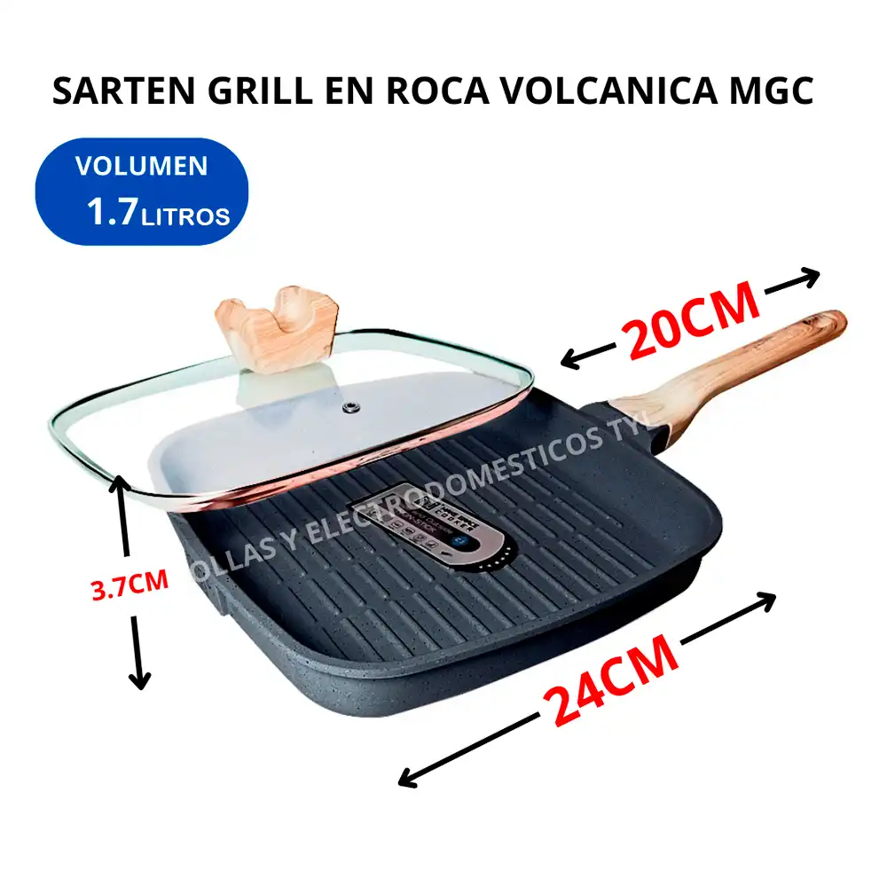 Sarten Cuadrado Grill Roca Volcánica Mgc De 24cm /1.7 Litros