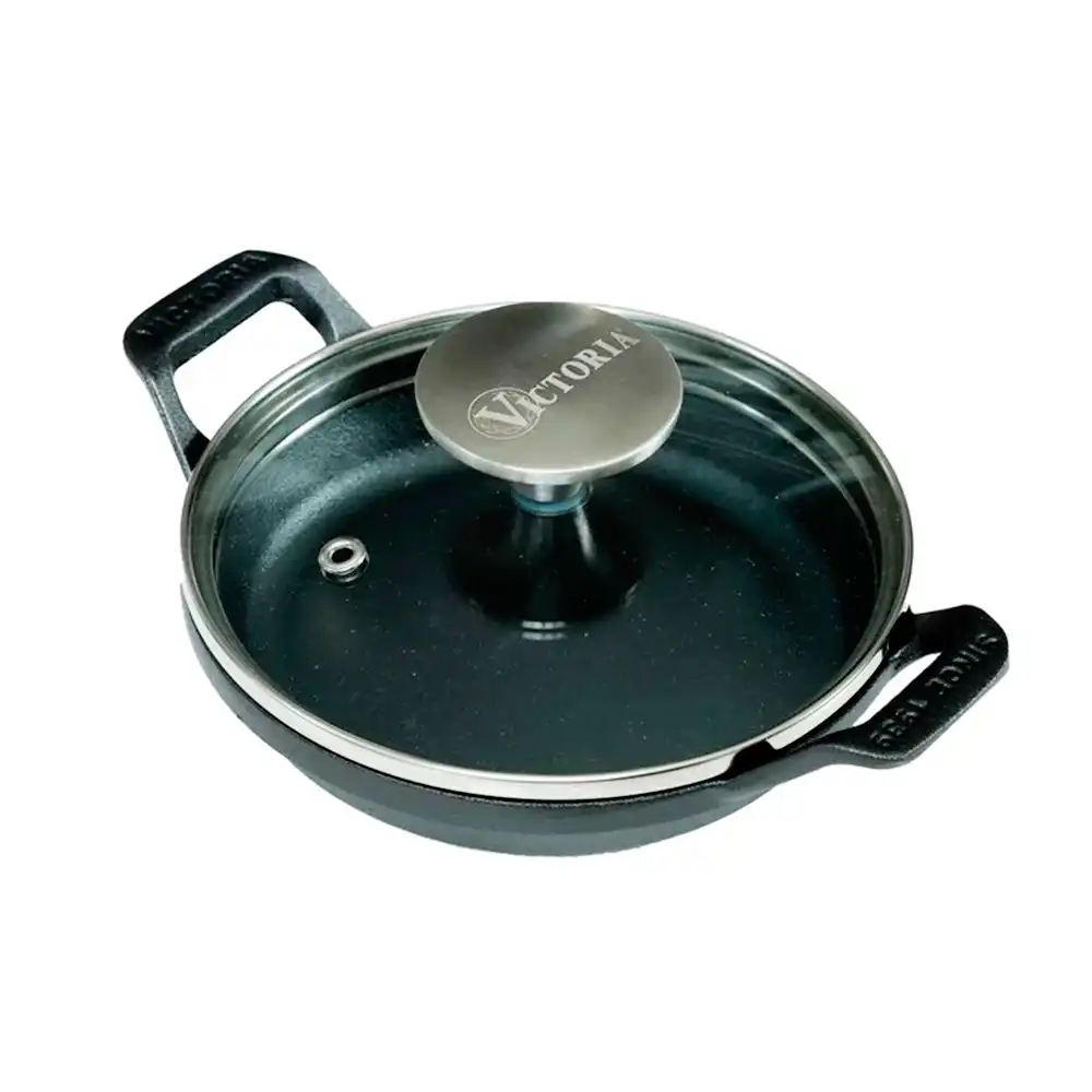 Mini Cazuela Victoria 14 Cm Hierro Fundido Esmaltada con Tapa de Vidrio