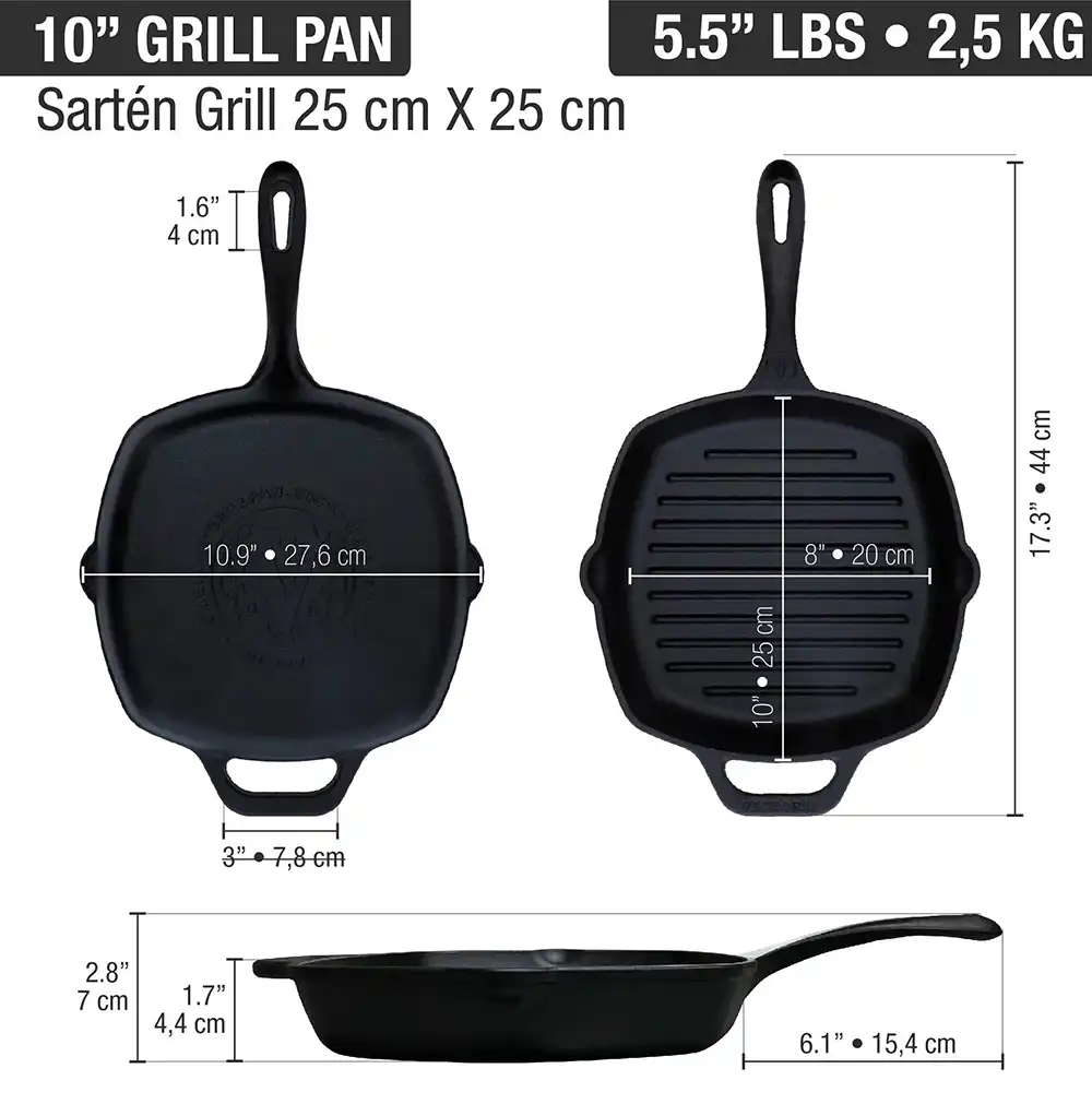 Sartén Grill Victoria de 25X25 cm Hierro Fundido Esmaltado - Imagen 3